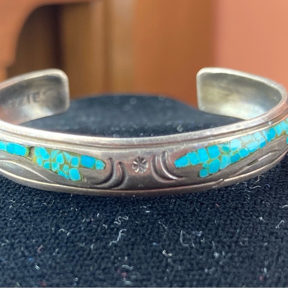 Navajo Signed J Nezzie Silver Turquoise Native American Cuff Bracelet  **As Is** - Picture 1 of 11
